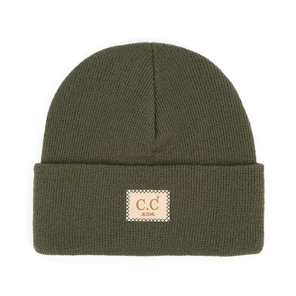 C.C Classic Rib Kids Beanie with C.C Suede Patch