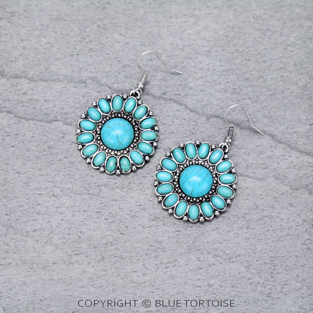 Western Concho Stone Dangle Earrings