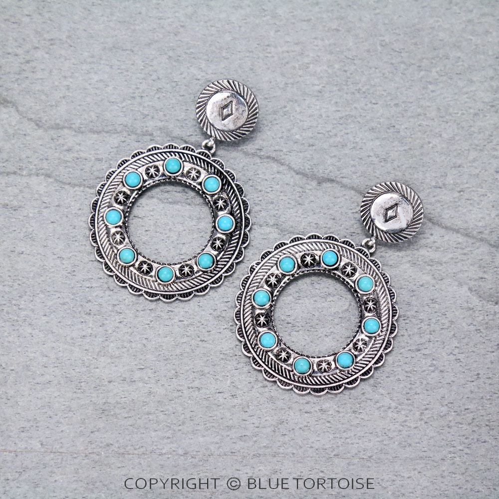 Western Round Drop Stud Earrings