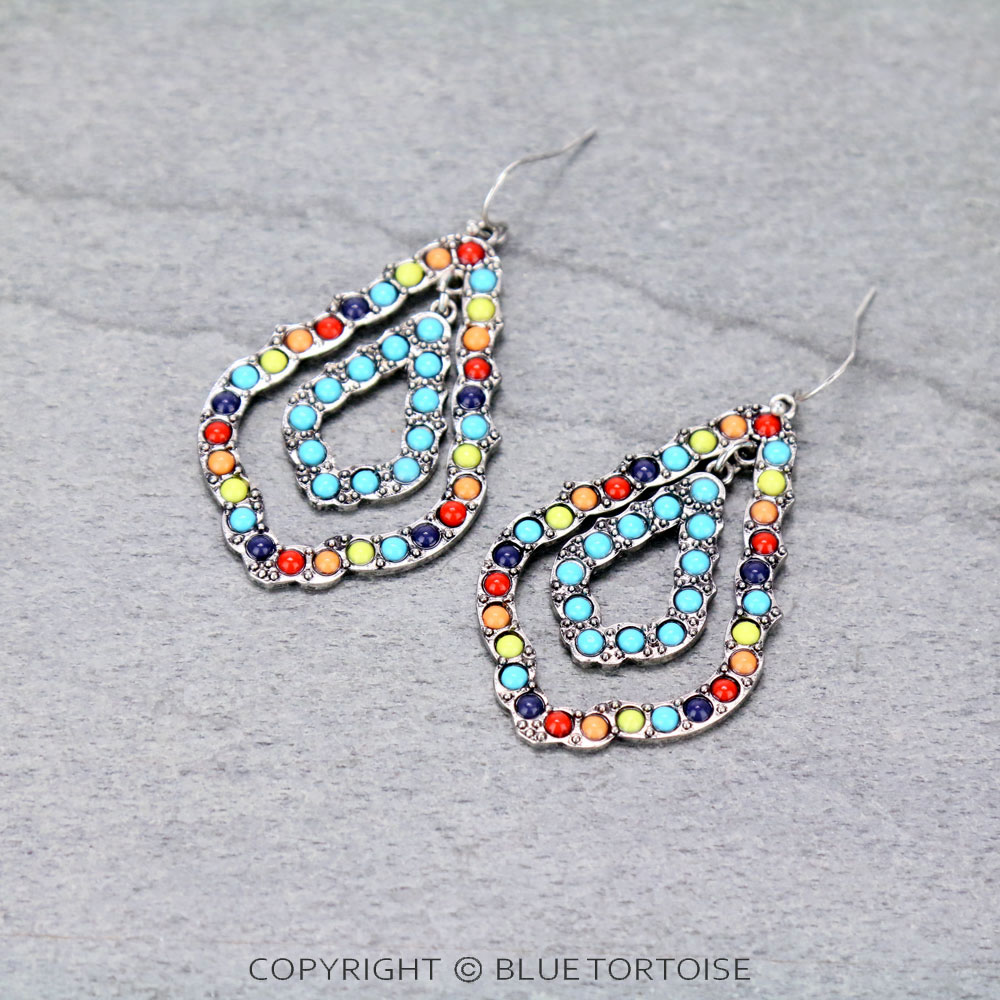 Double Quatrefoil Beaded Dangle Earrings