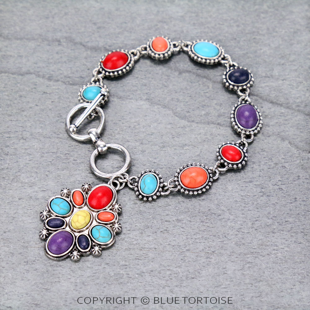 Western Pendant Stone Linked Toggle Bracelet