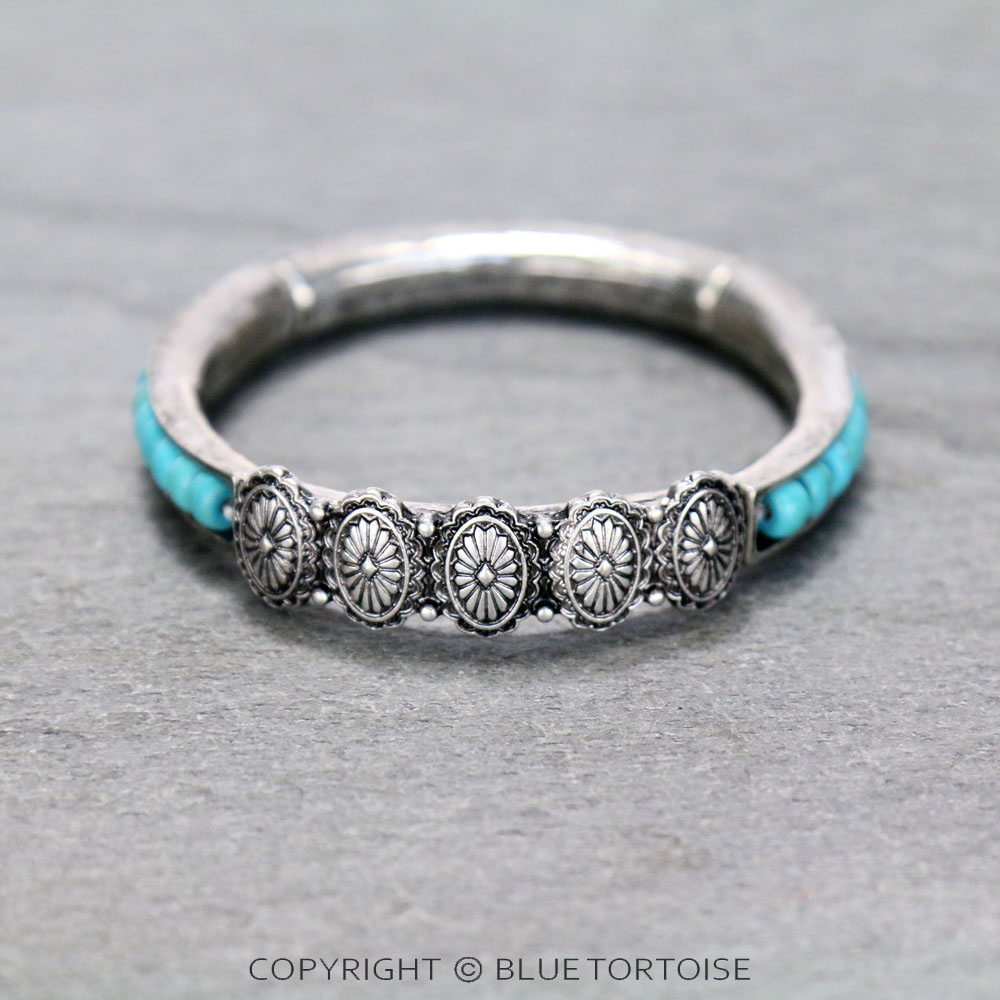 Western Concho with Bead Stretch Bracelet