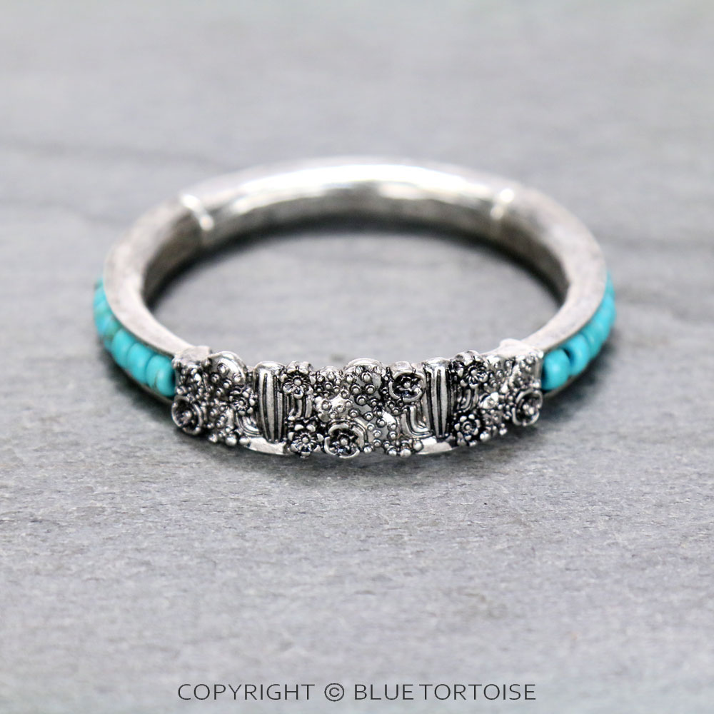 Western Cactus with Bead Stretch Bracelet