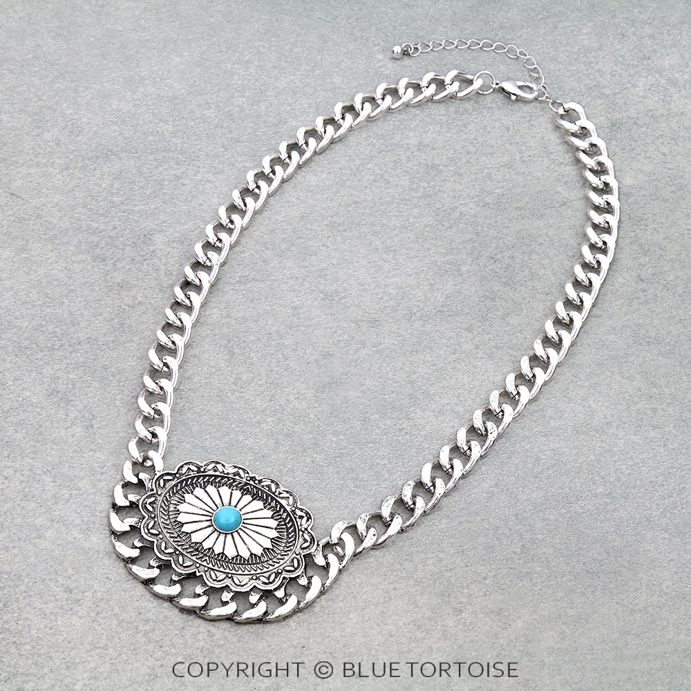 Western Concho Cuban Chain Necklace
