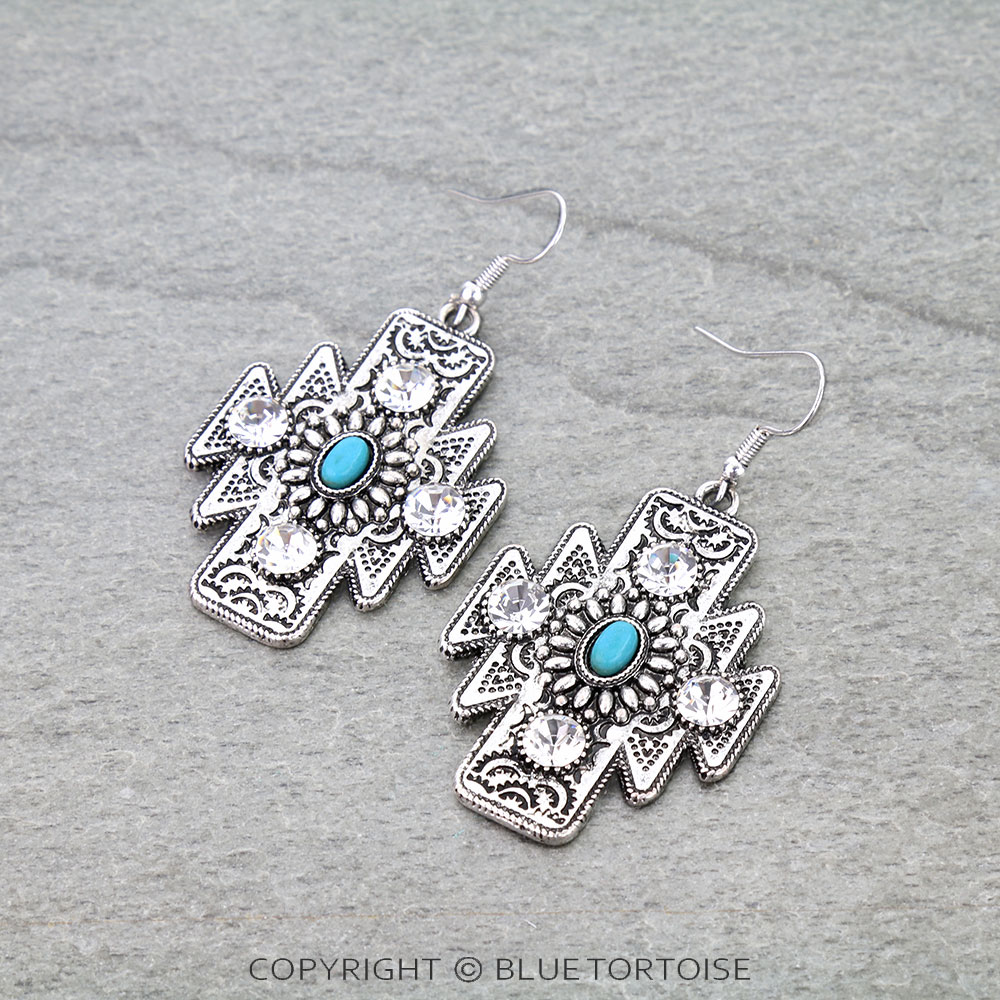 Western Aztec Concho Stone Dangle Earrings