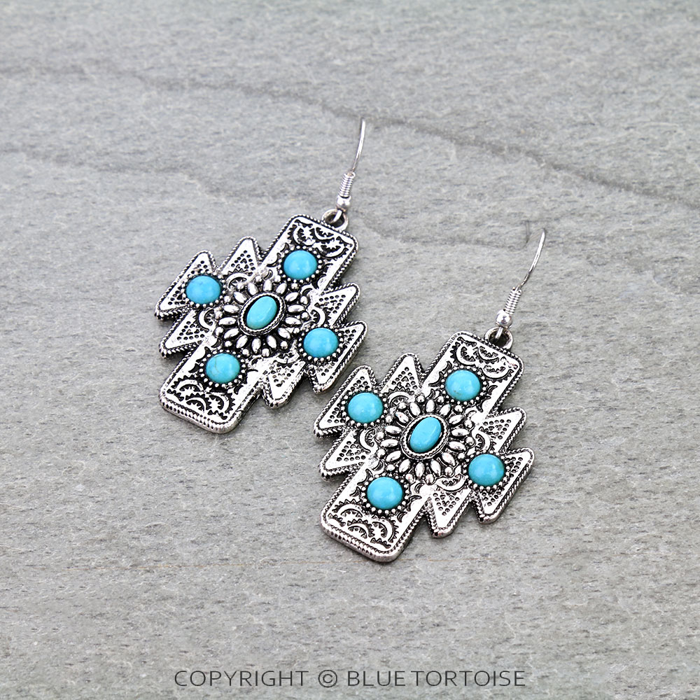 Western Aztec Concho Stone Dangle Earrings