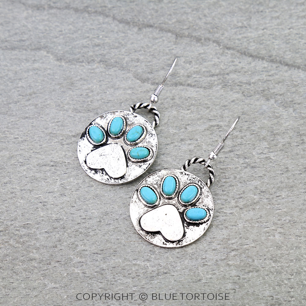 Paw Print Metal Dangle Earrings