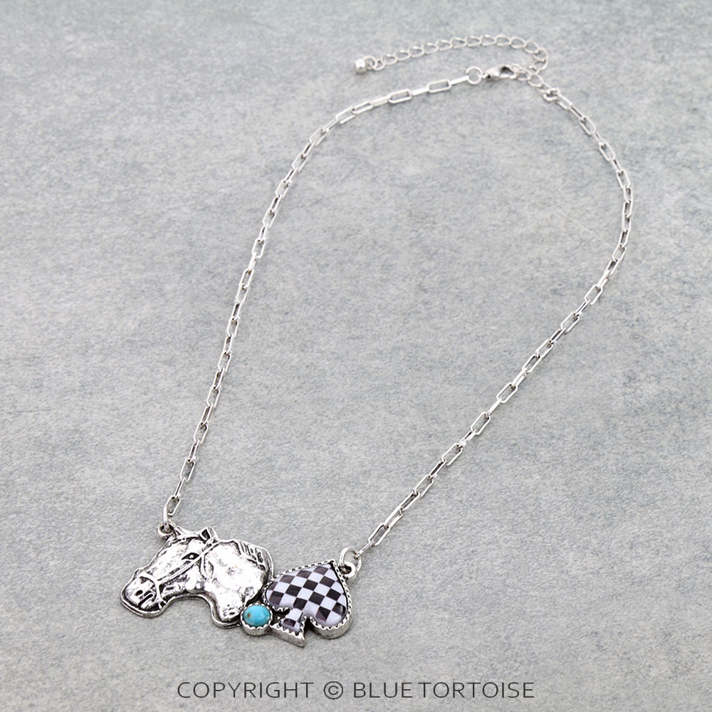 Western Checker Spade Horsehead Necklace