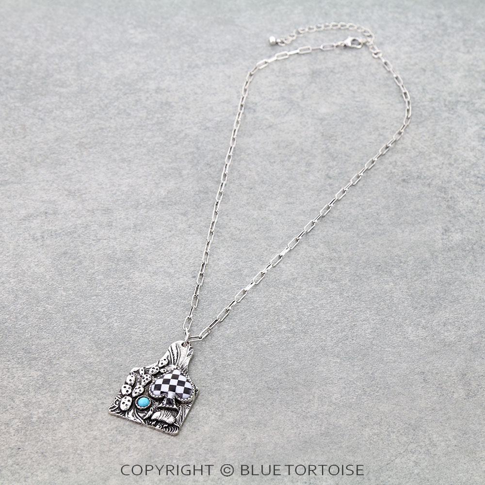Western Checker Spade Ear Tag Necklace