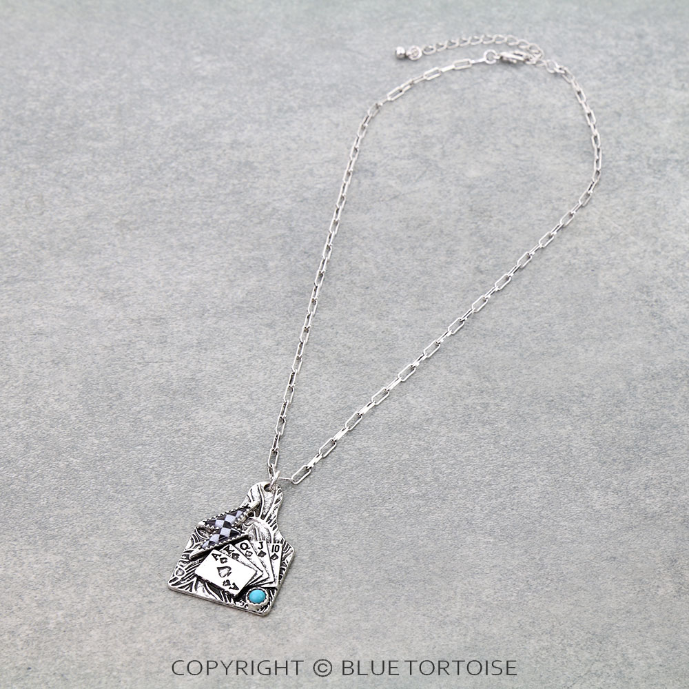 Western Checker Thunder Ear Tag Necklace