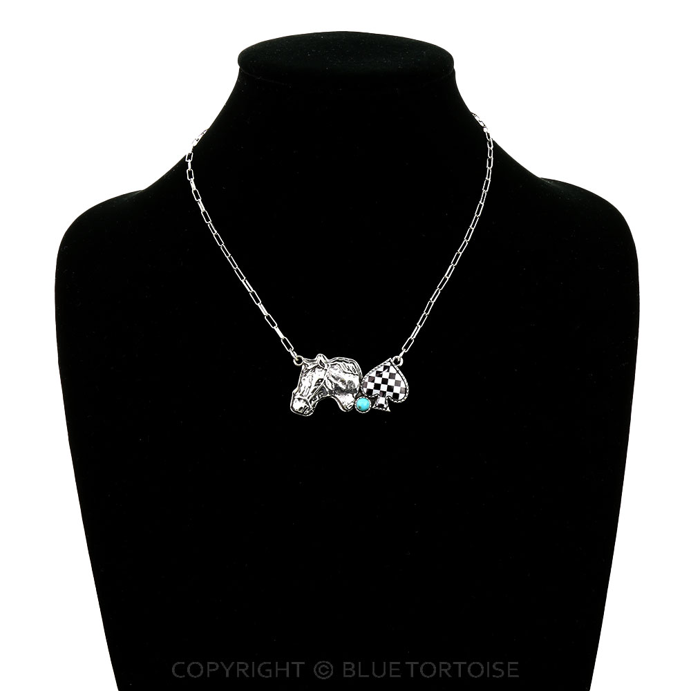 Western Checker Spade Horsehead Necklace - Image 2