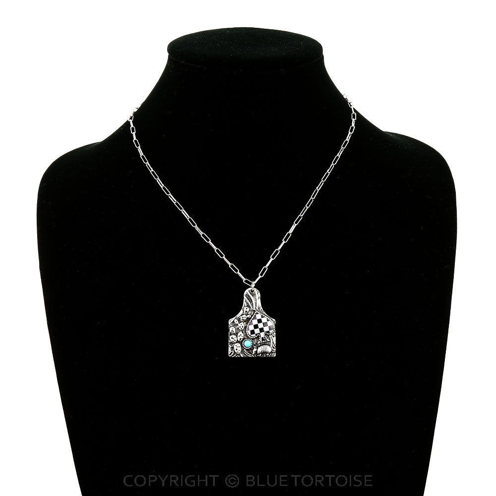 Western Checker Spade Ear Tag Necklace - Image 2