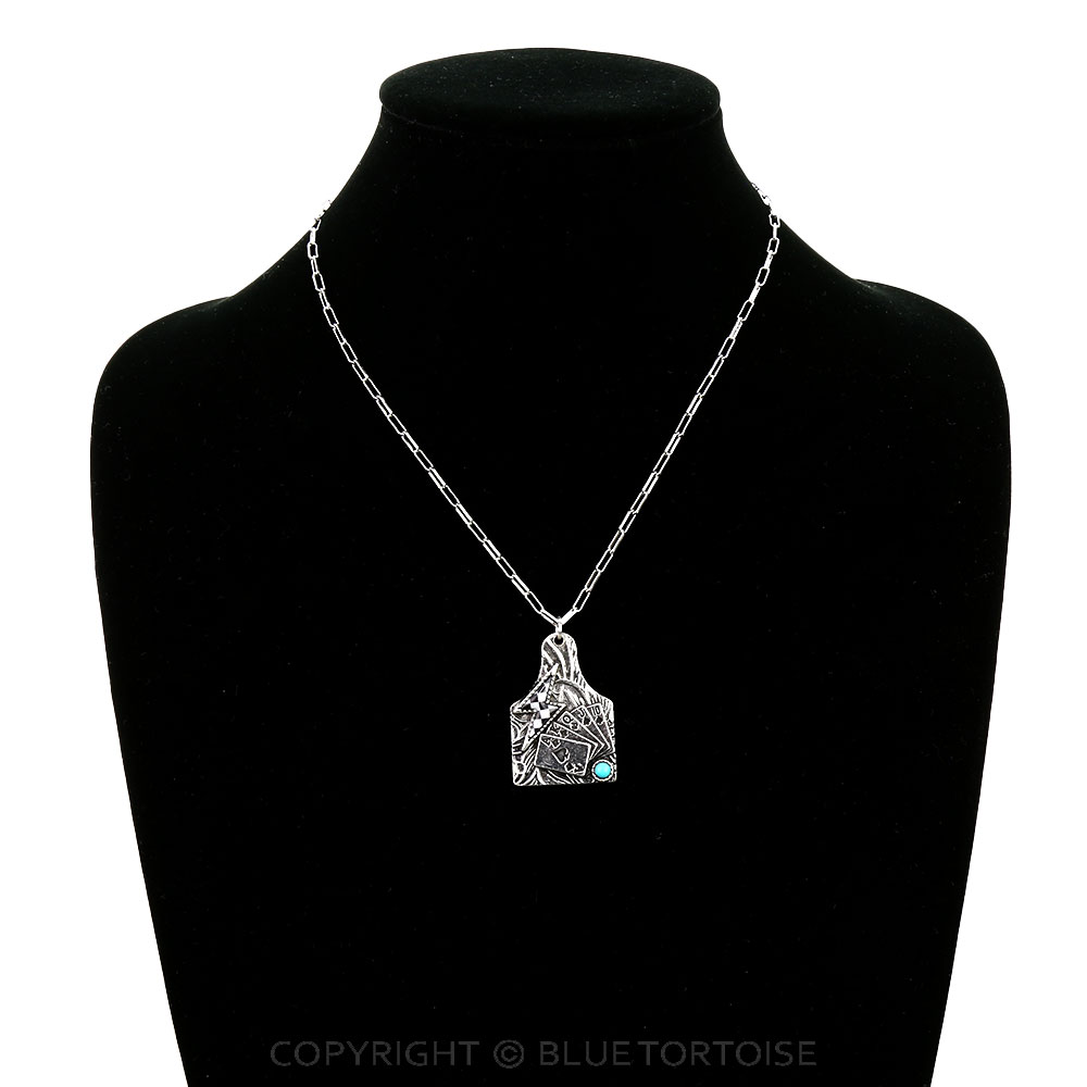 Western Checker Thunder Ear Tag Necklace - Image 2