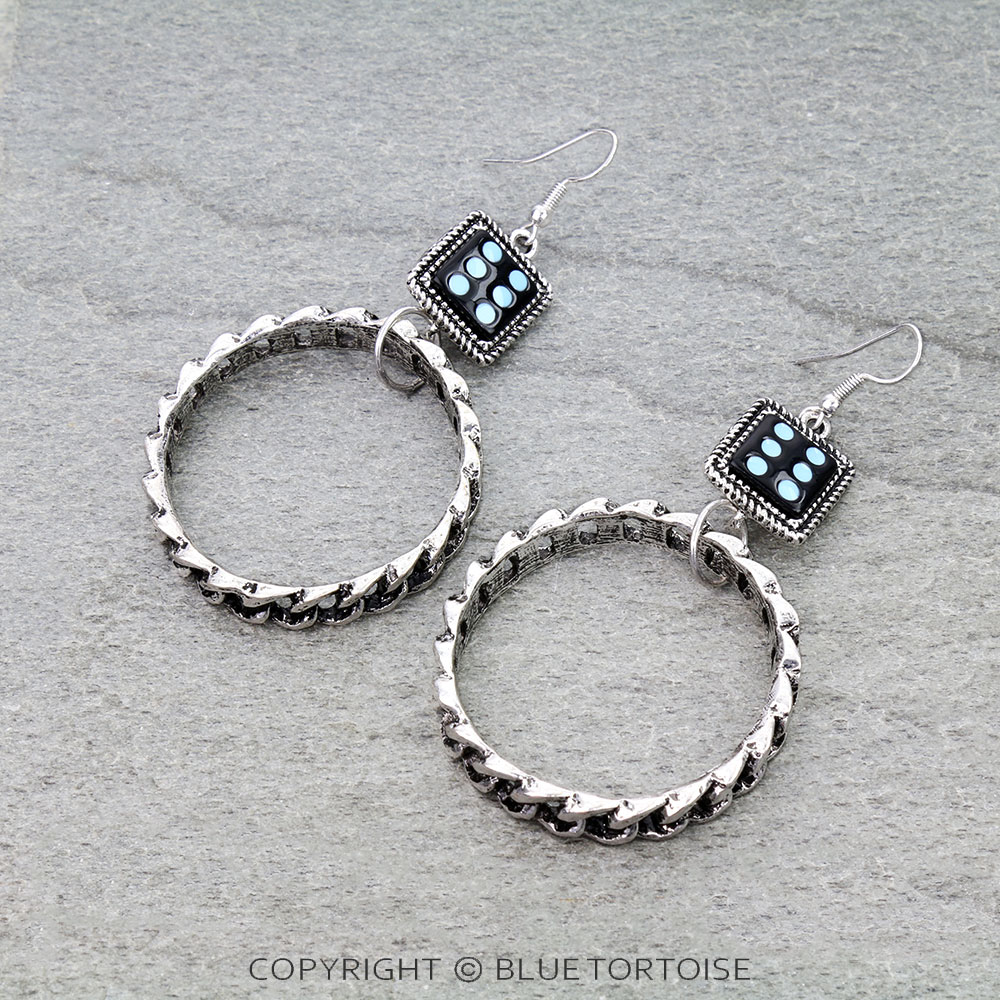 Dice Cuban Chain Hoop Dangle Earrings