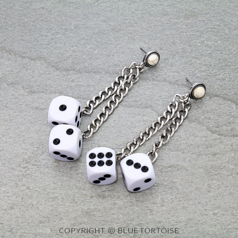 Cuban Chain Dice Dangling Stud Earrings