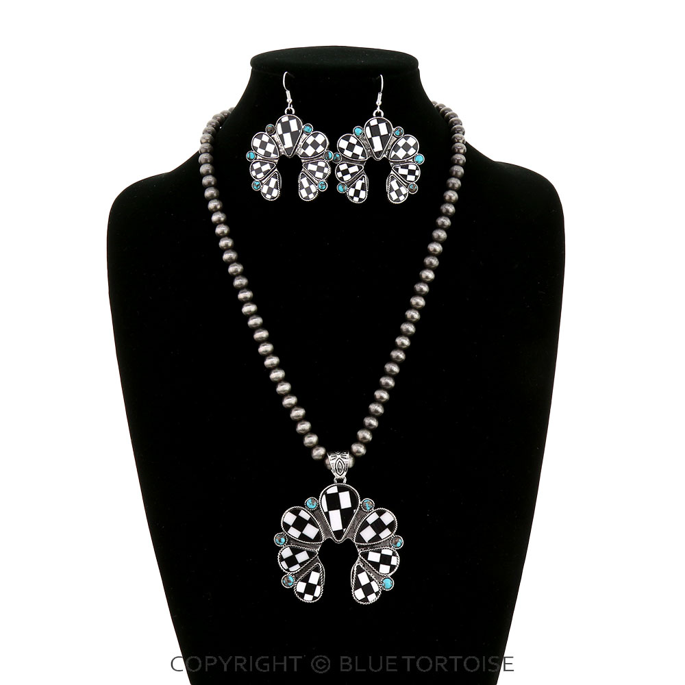 Checker Squash Blossom Pendant Necklace Set - Image 2
