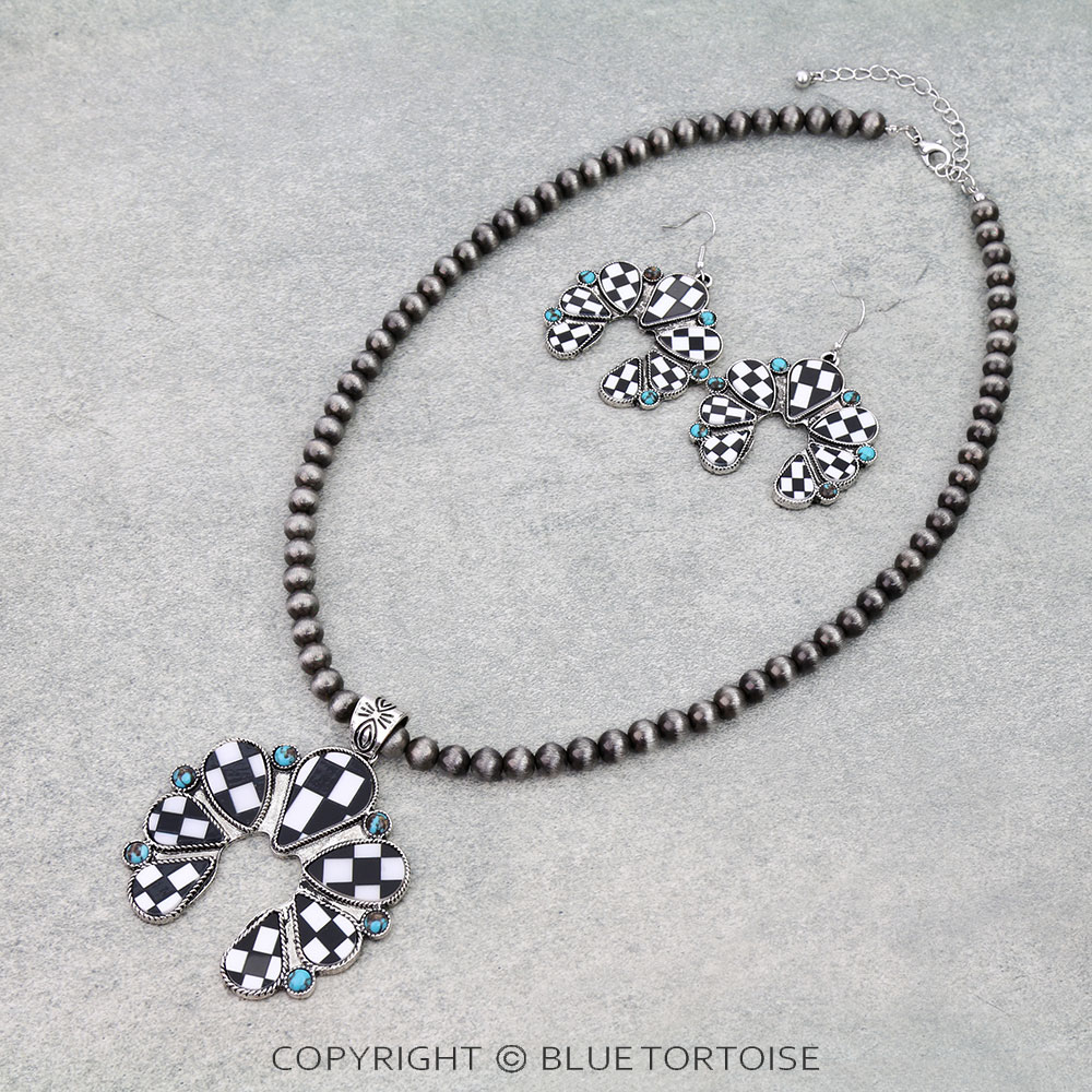 Checker Squash Blossom Pendant Necklace Set