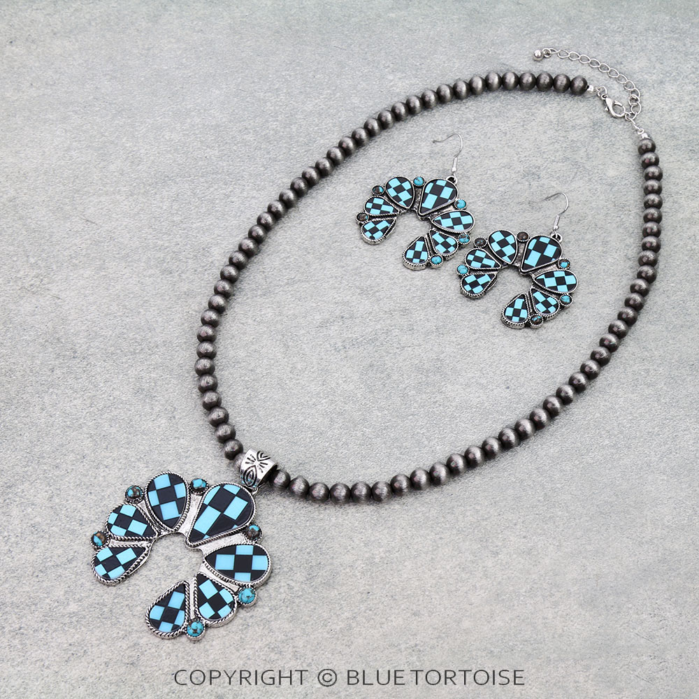 Checker Squash Blossom Pendant Necklace Set