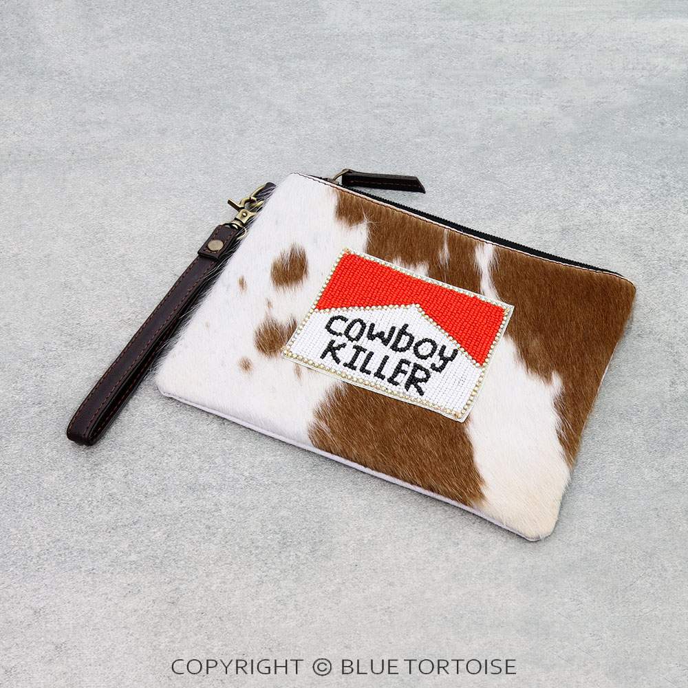 Western Genuine Cowhide Seed Bead Patch Clutch - COWBOY KILLER