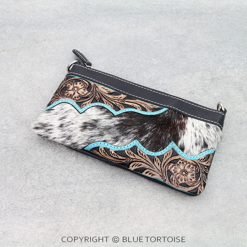 Western Genuine Cowhide Leather Clutch - Floral Pattern