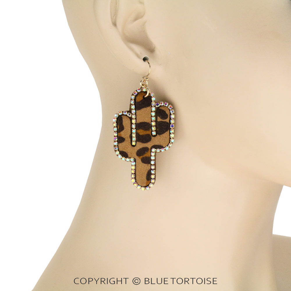Western Cactus Leather Dangle Earrings - Image 2