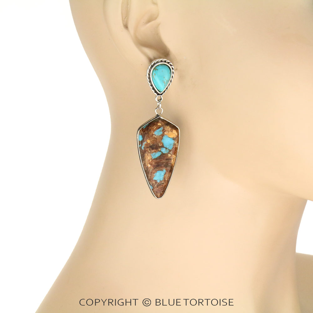 2.8" Long, Bezel Setting Arrowhead Natural Gemstone, Natural Stone Post Earrings - Image 2