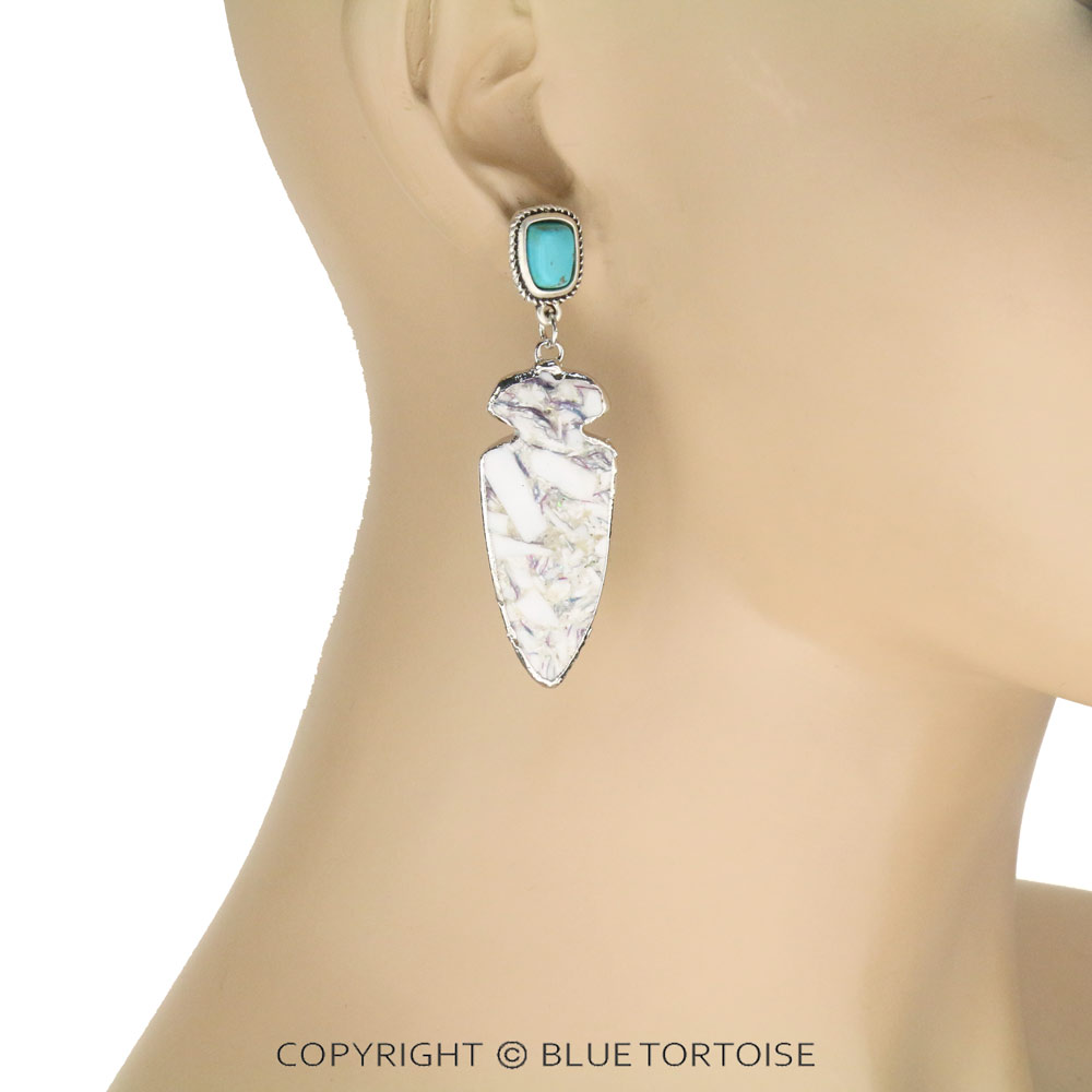 2.5" Long, Bezel Setting Arrowhead Natural Gemstone, Natural Stone Post Earrings - Image 2