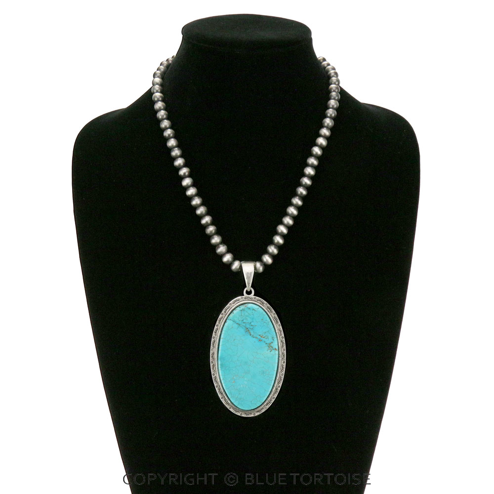 Big! 16" Long, 8mm Navajo Style Pearl Necklace, Flat Top Natural Stone Necklace - Image 2