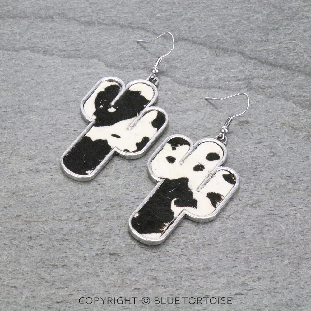 Genuine Leather Cactus Dangle Earrings