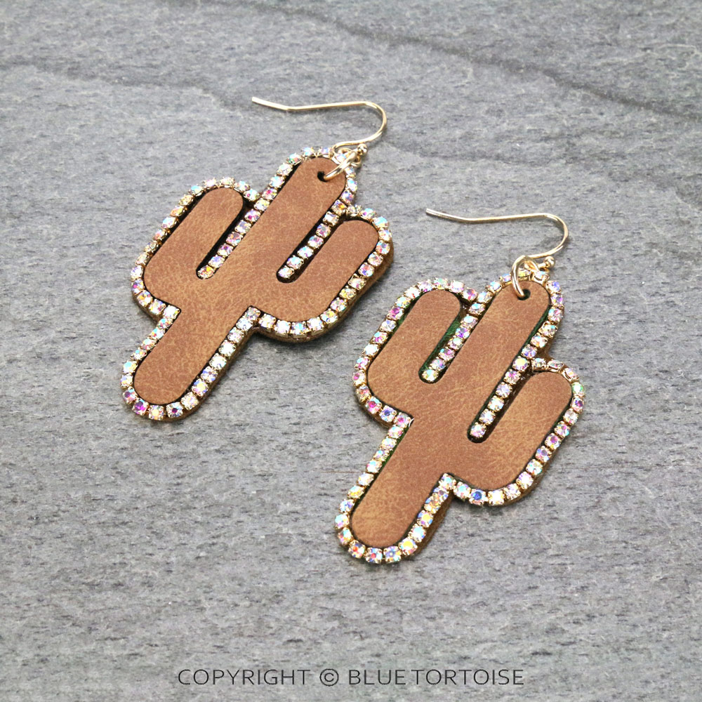 Western Cactus Leather Dangle Earrings