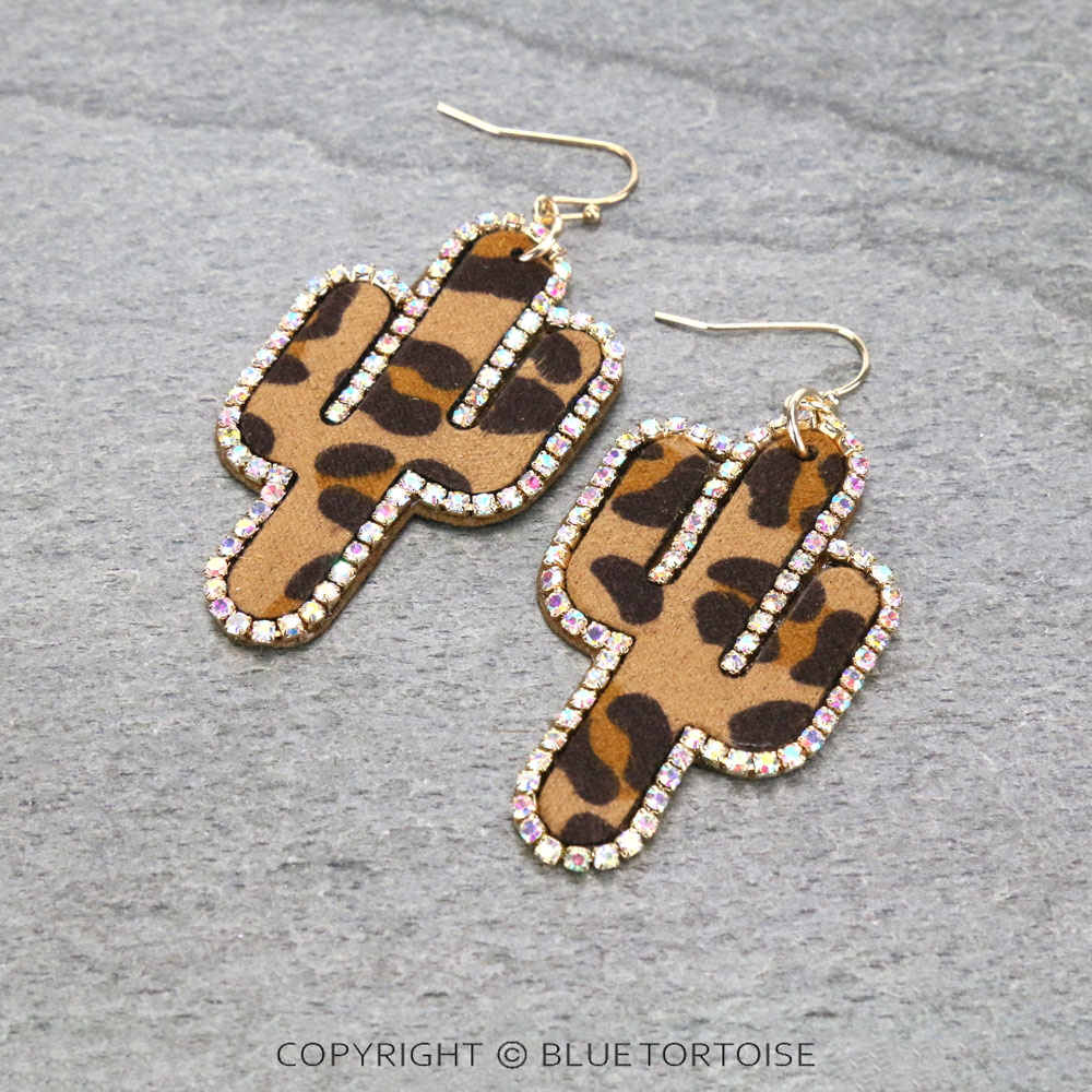 Western Cactus Leather Dangle Earrings