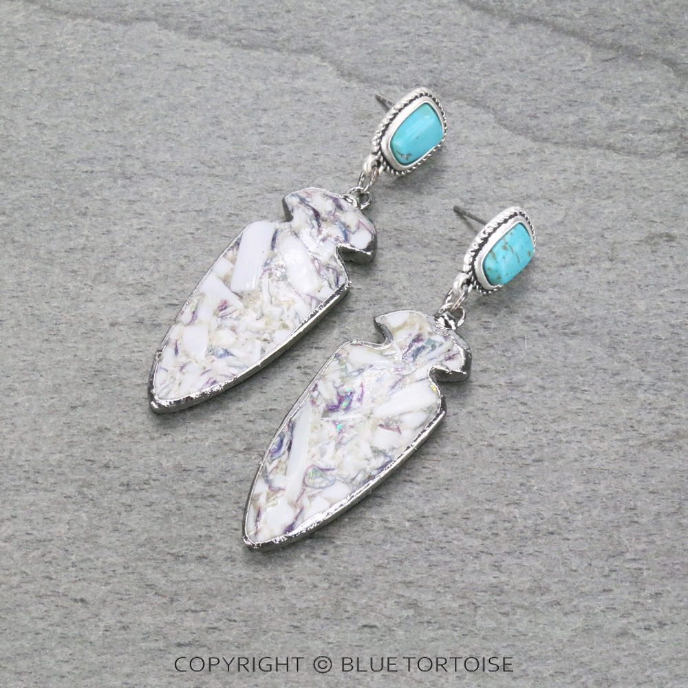 2.5" Long, Bezel Setting Arrowhead Natural Gemstone, Natural Stone Post Earrings