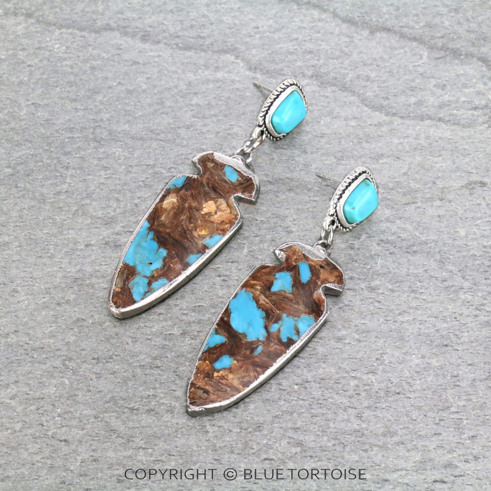 2.5" Long, Bezel Setting Arrowhead Natural Gemstone, Natural Stone Post Earrings
