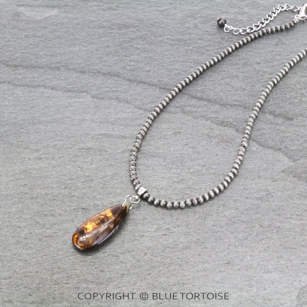 16" Long, Tiny 4mm Navajo Style Pearl Necklace, Natural Gemstone Pendant