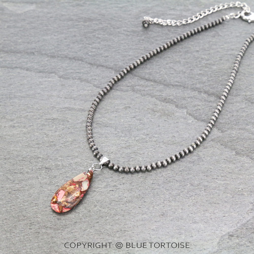 16" Long, Tiny 4mm Navajo Style Pearl Necklace, Natural Gemstone Pendant