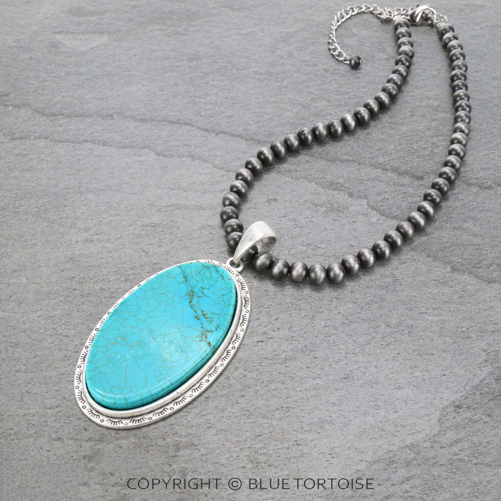 Big! 16" Long, 8mm Navajo Style Pearl Necklace, Flat Top Natural Stone Necklace
