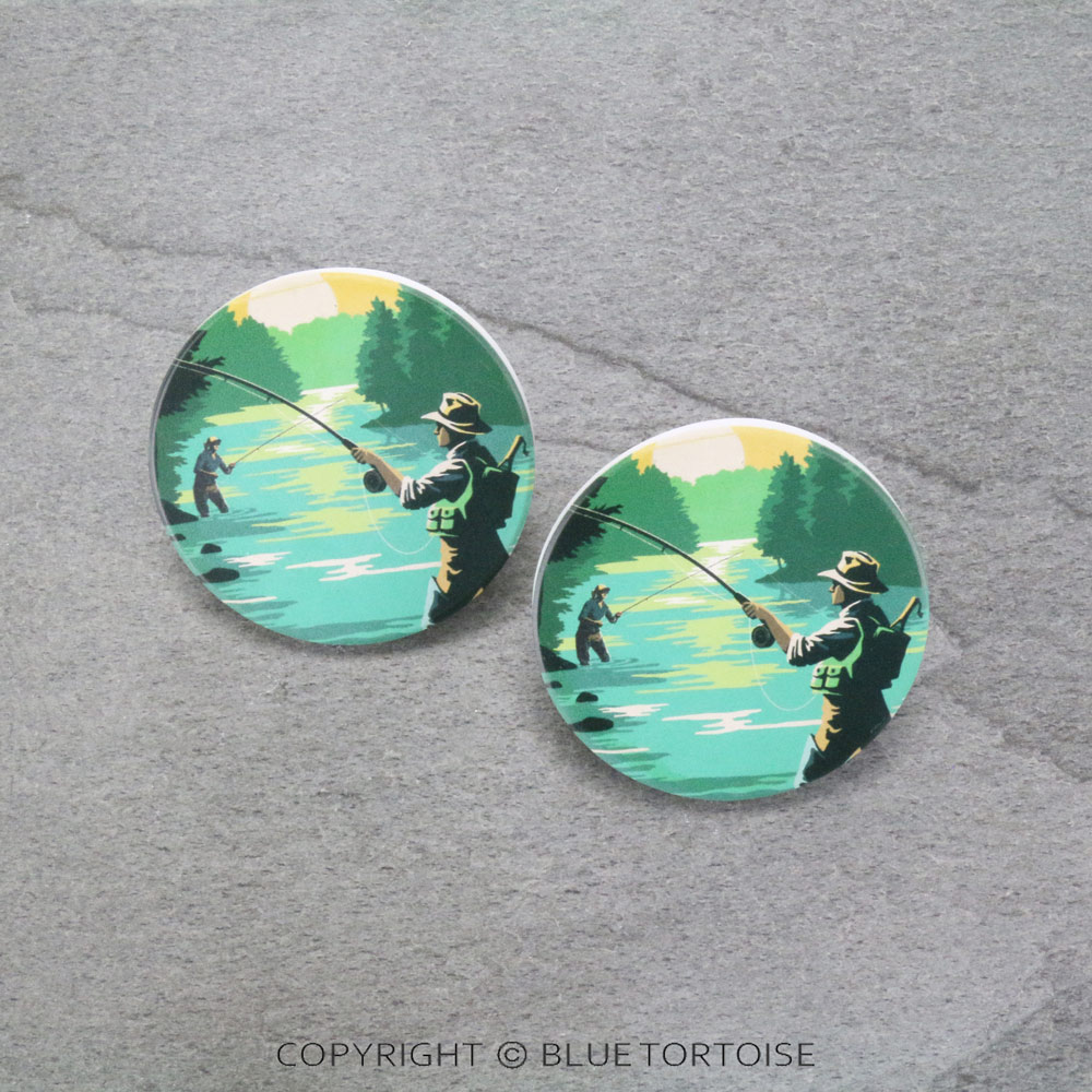 Fishing Landscape Absorbent Ceramic Car Coasters