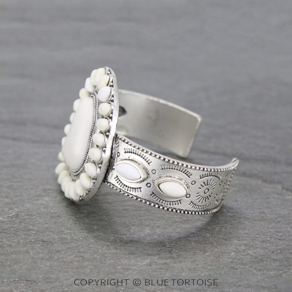 Big! Natural White Stone "C" Cuff Bracelet - Image 2