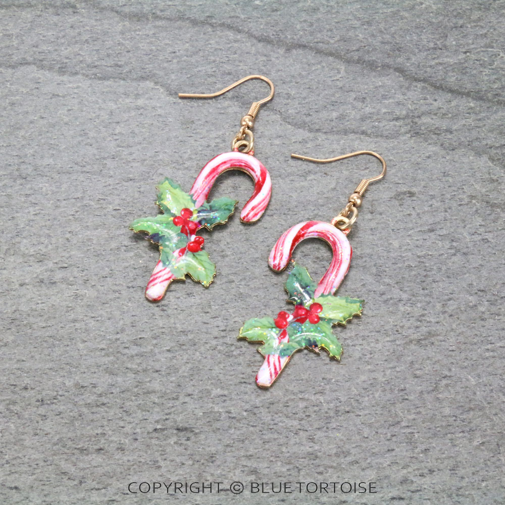 Christmas Candy Cane Fish Hook Earrings