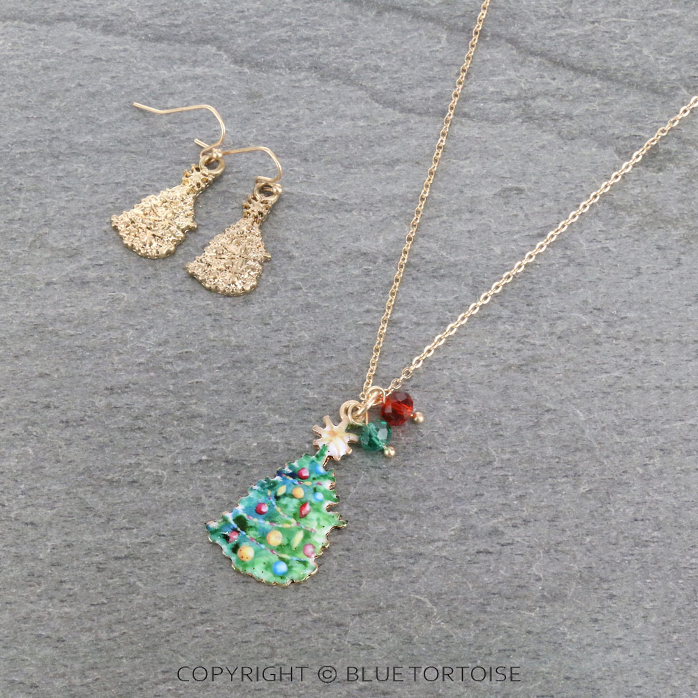 Christmas Tree Print Necklace Set