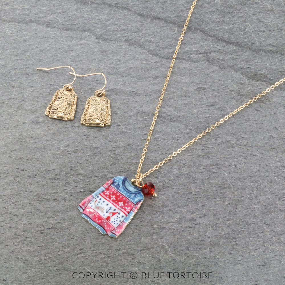 Christmas Ugly Sweater Print Necklace Set