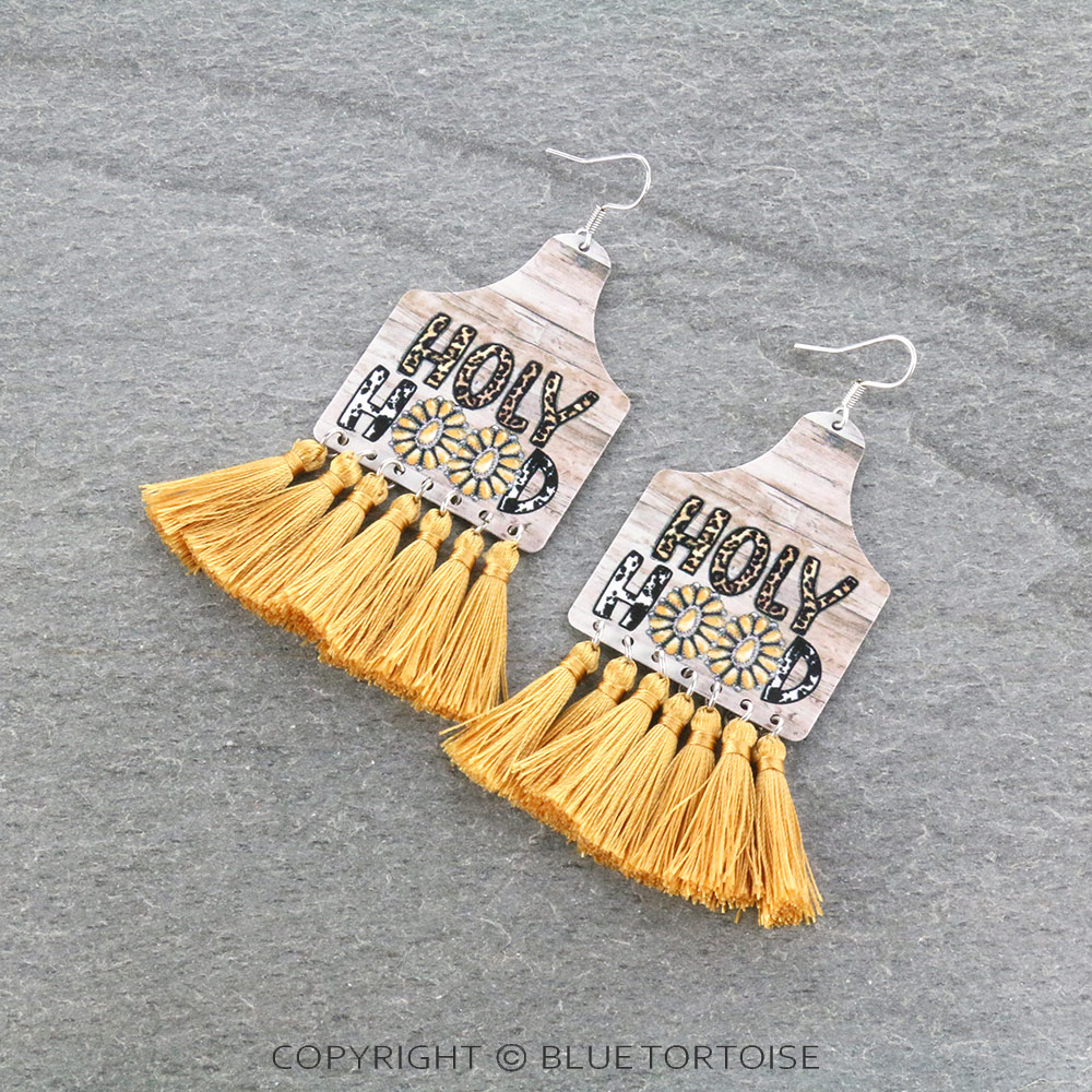 Concho Print Ear Tag with Tassel Dangle Earrings