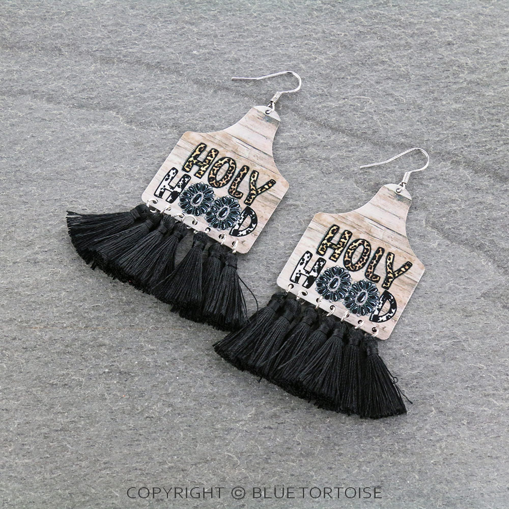 Concho Print Ear Tag with Tassel Dangle Earrings