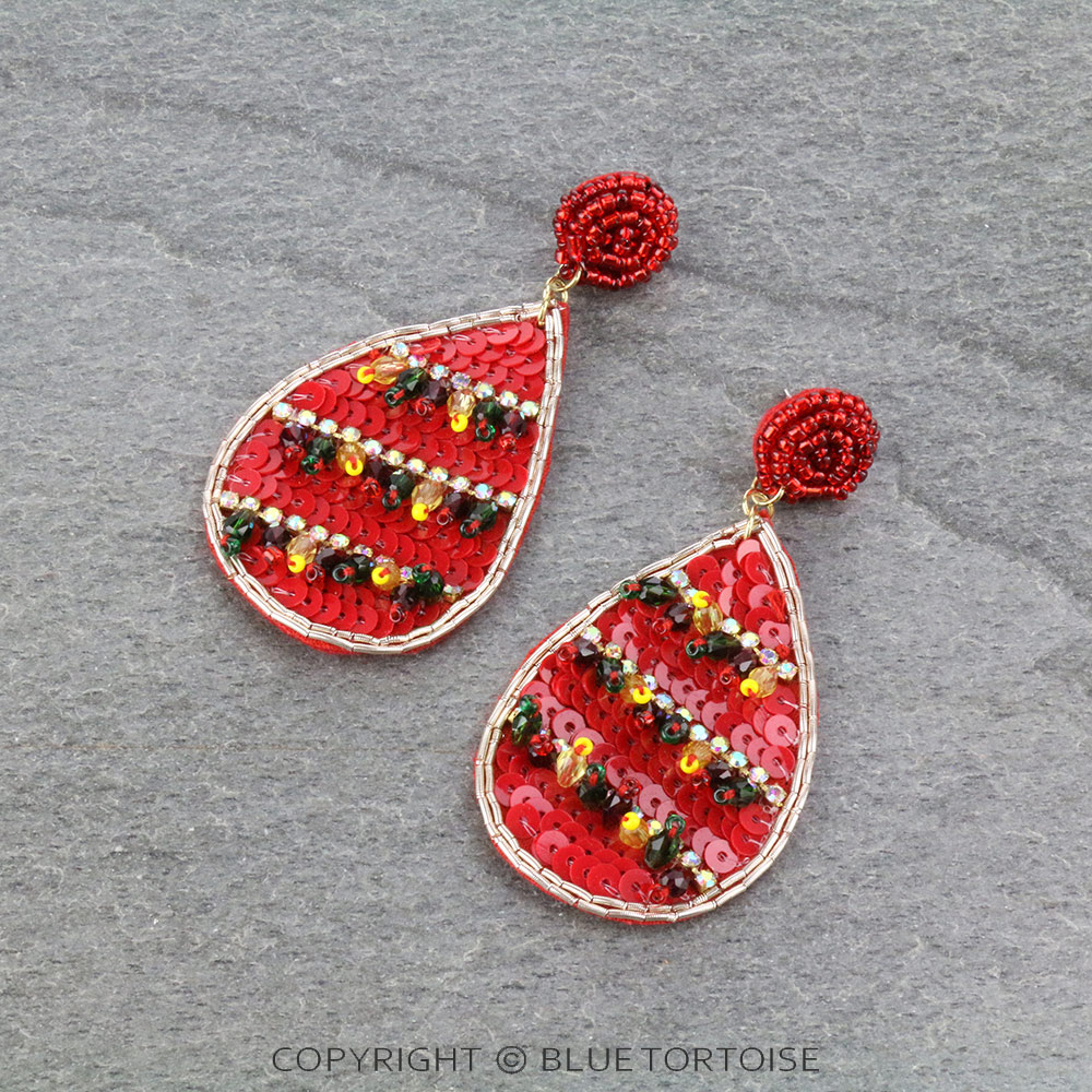 Christmas Beaded Teardrop Stud Earrings