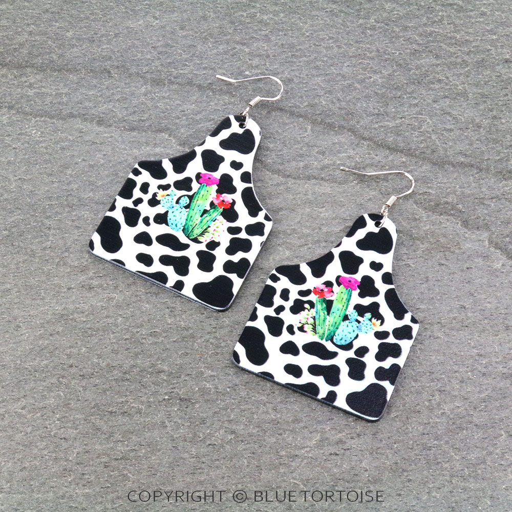 Cactus Print Acrylic Ear Tag Dangle Earrings