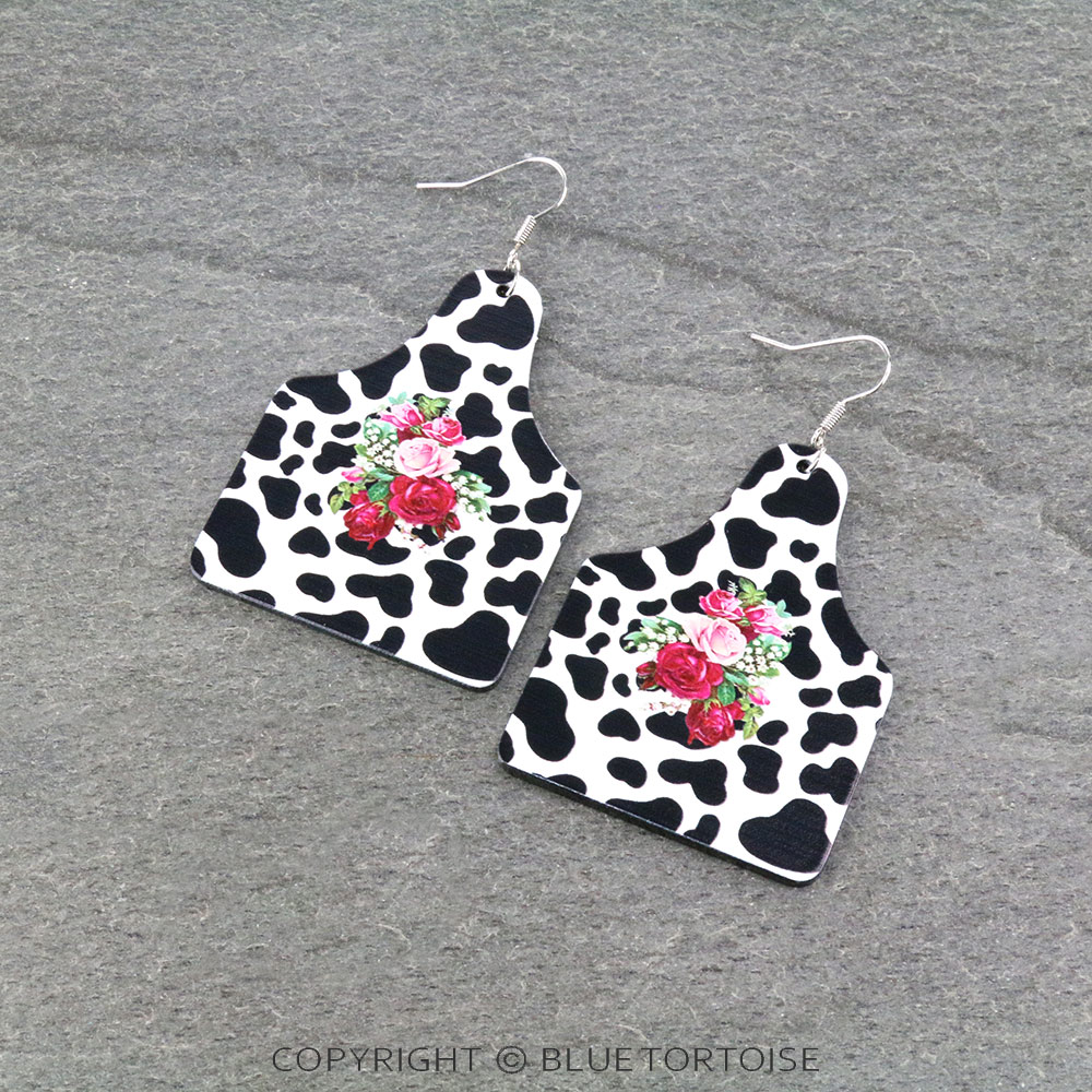 Rose Print Acrylic Ear Tag Dangle Earrings
