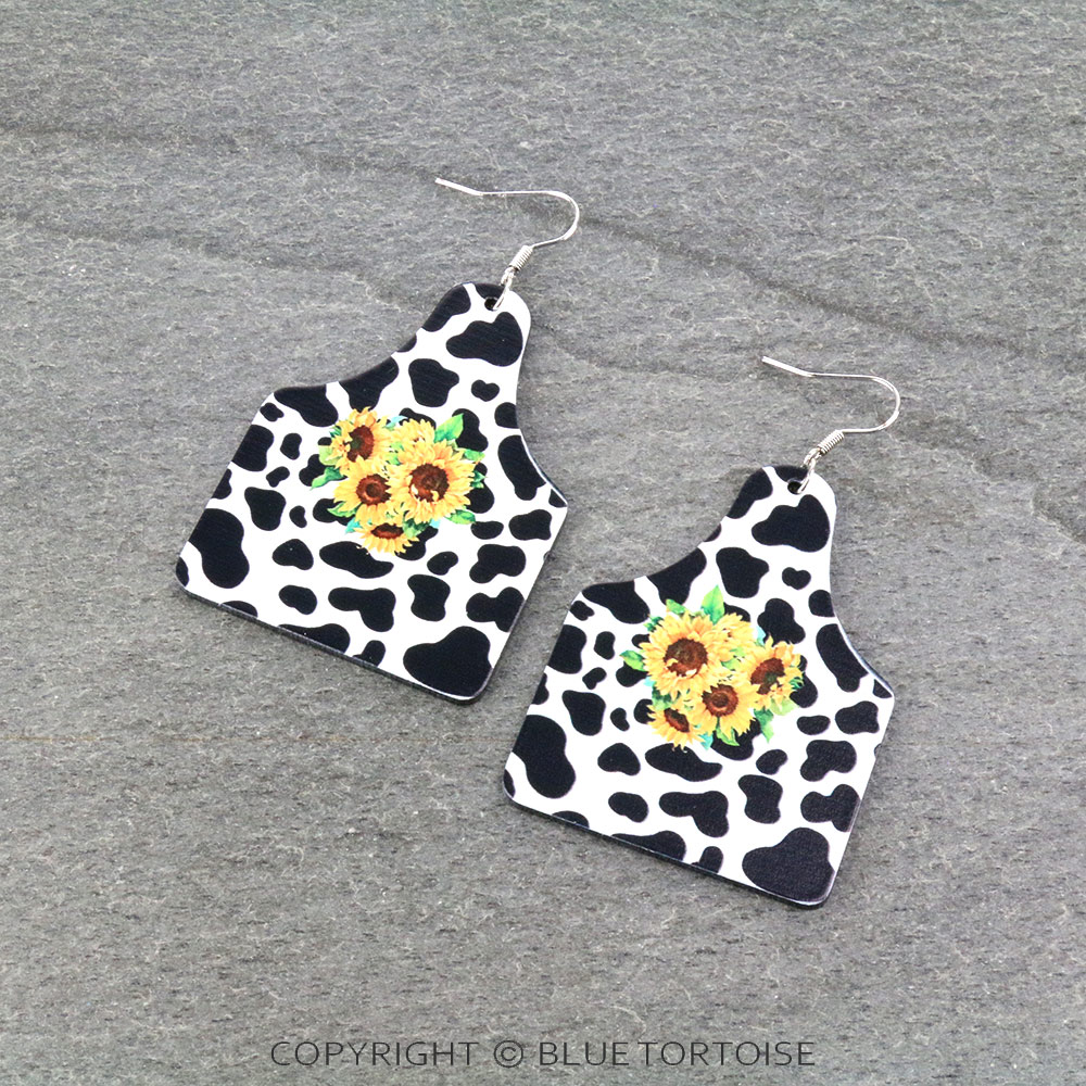 Sunflower Print Acrylic Ear Tag Dangle Earrings