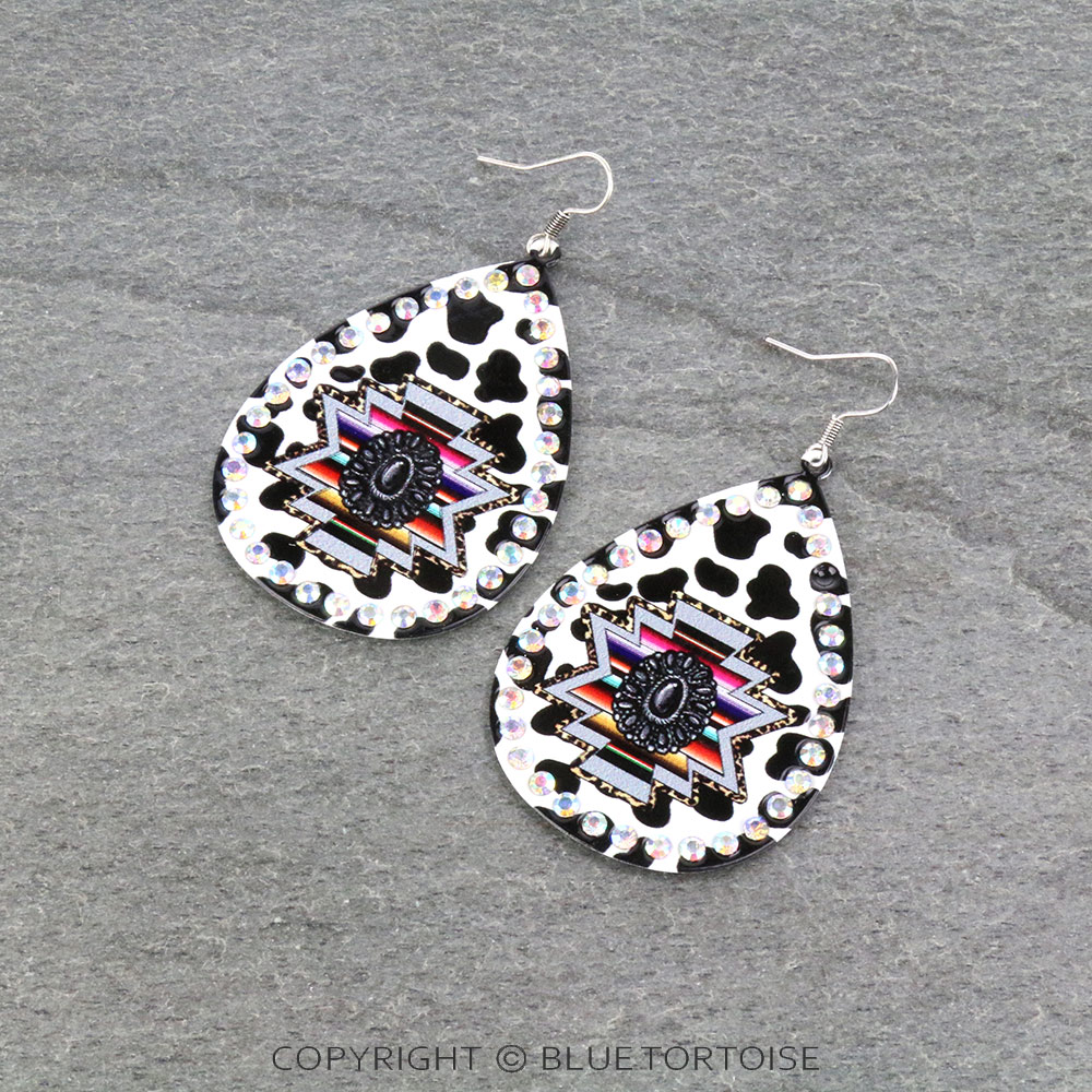 Concho Aztec and Cow Print Dangle Earrings