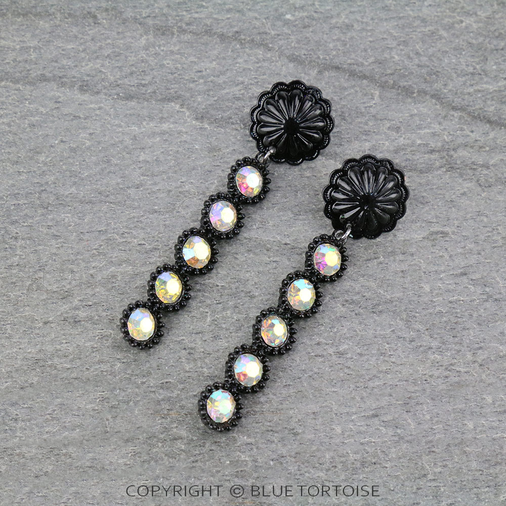 Glass Stone with Concho Stud Earrings