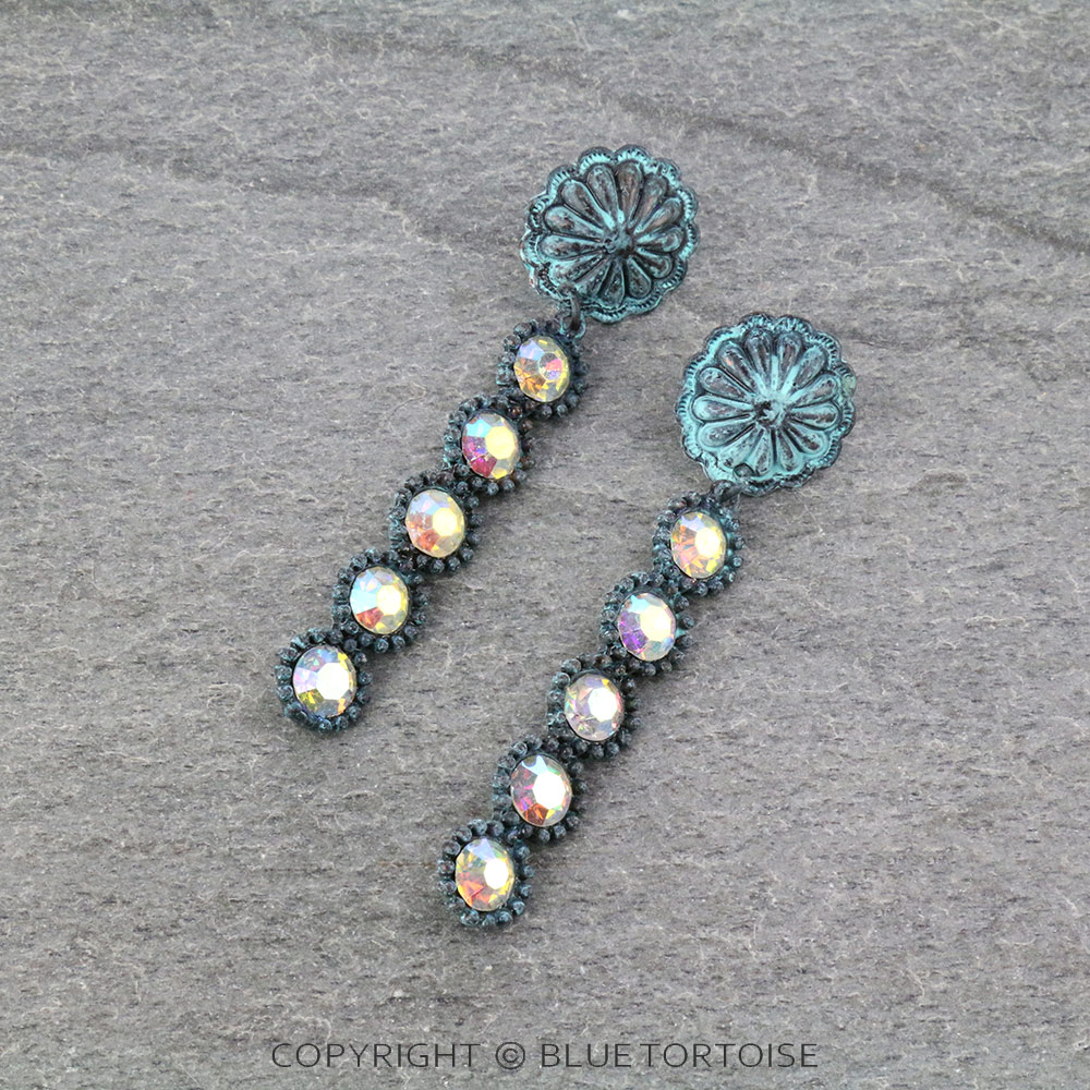 Glass Stone with Concho Stud Earrings